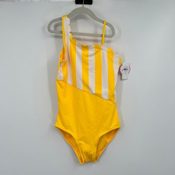 Justice Girls Yellow One Piece Swim Suit Size 16 New With Tags Striped Ruffled - Picture 1 of 8